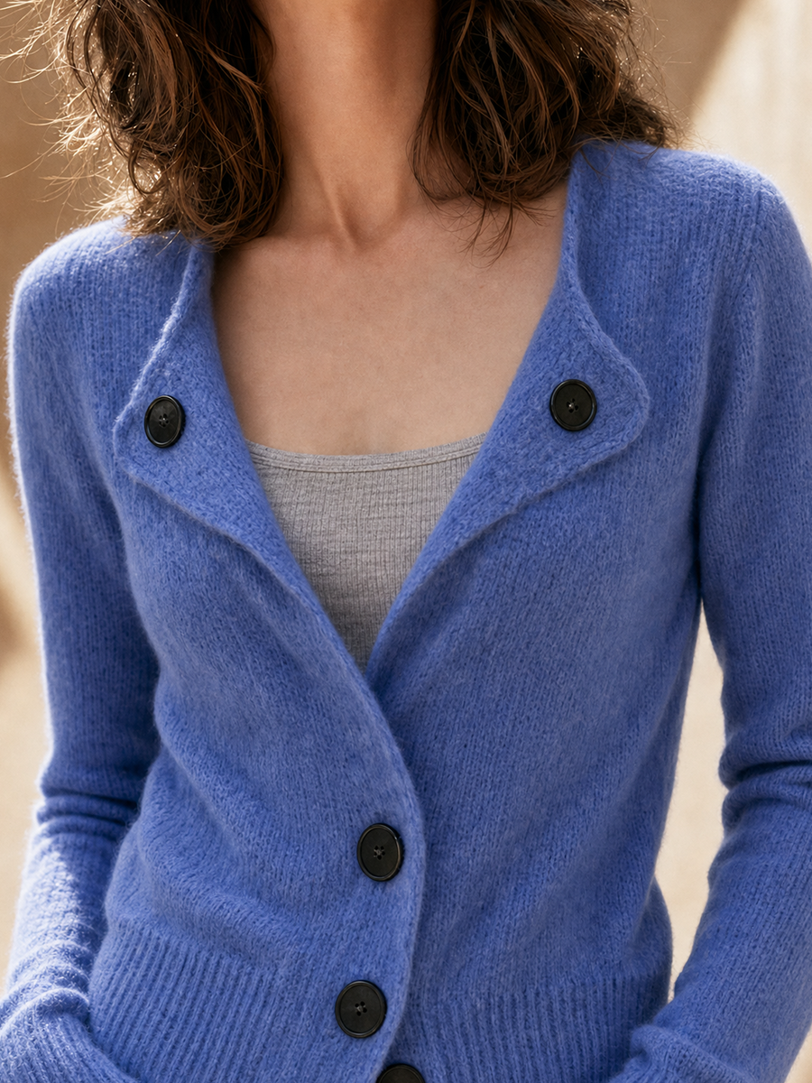 Cozy Blue Button Front Knit Cardigan Top