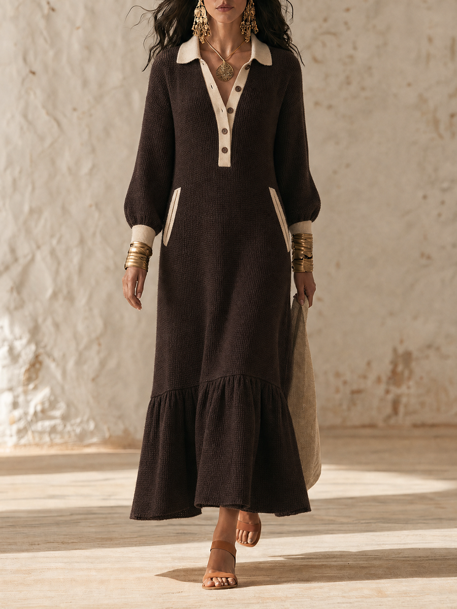 Effortless Resort Contrast Trim Waffle Tiered Maxi Dress