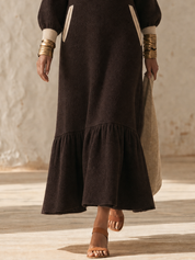 Effortless Resort Contrast Trim Waffle Tiered Maxi Dress