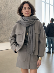 Grey-brown Pocket Short Jacket And Skirt Set