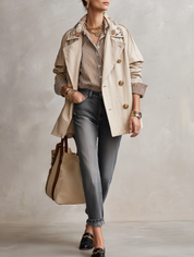 French Utility Cotton Twill Relaxed-Fit Sand Beige Embroidered Collar Jacket