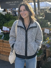 Edgy Heather Grey Faux Leather Trim Zip Jacket