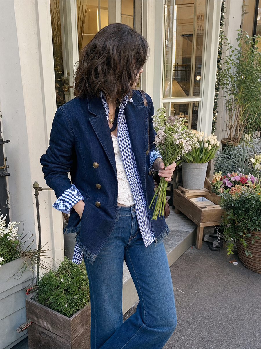 Vintage Nautical Denim Blazer Jacket