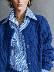 Cobalt Blue Cable Knit Button Front Cardigan