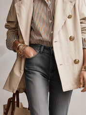 French Utility Cotton Twill Relaxed-Fit Sand Beige Embroidered Collar Jacket