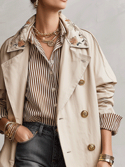 French Utility Cotton Twill Relaxed-Fit Sand Beige Embroidered Collar Jacket