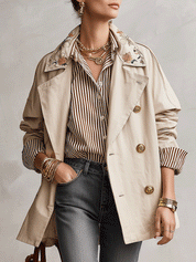 French Utility Cotton Twill Relaxed-Fit Sand Beige Embroidered Collar Jacket