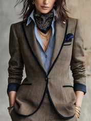 Classic Brown Herringbone Suit Jacket