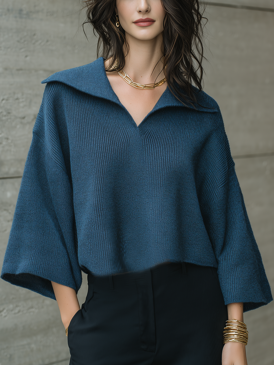 Blue-green Batwing Sleeve Knit Sweater