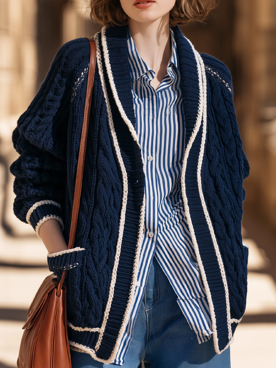 Coastal Luxe Cable Knit Cardigan Top