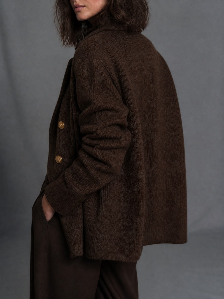 Women's Double-Breasted Knit Blazer with Gold Buttons