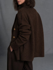 Women's Double-Breasted Knit Blazer with Gold Buttons