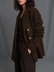 Women's Double-Breasted Knit Blazer with Gold Buttons