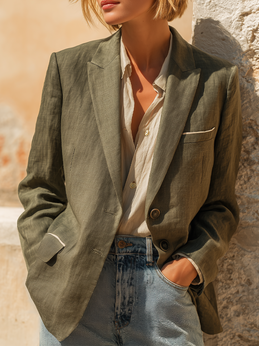 Earthy Luxe Olive Tailored Blazer Top