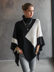 Colorblock Turtleneck Poncho Sweater