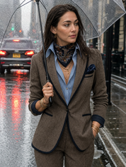 Classic Brown Herringbone Suit Jacket