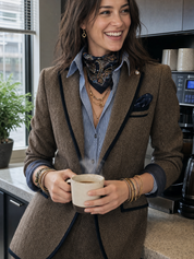 Classic Brown Herringbone Suit Jacket
