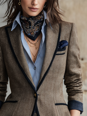 Classic Brown Herringbone Suit Jacket
