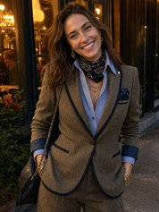 Classic Brown Herringbone Suit Jacket