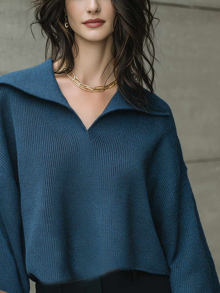 Blue-green Batwing Sleeve Knit Sweater