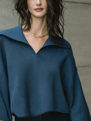 Blue-green Batwing Sleeve Knit Sweater