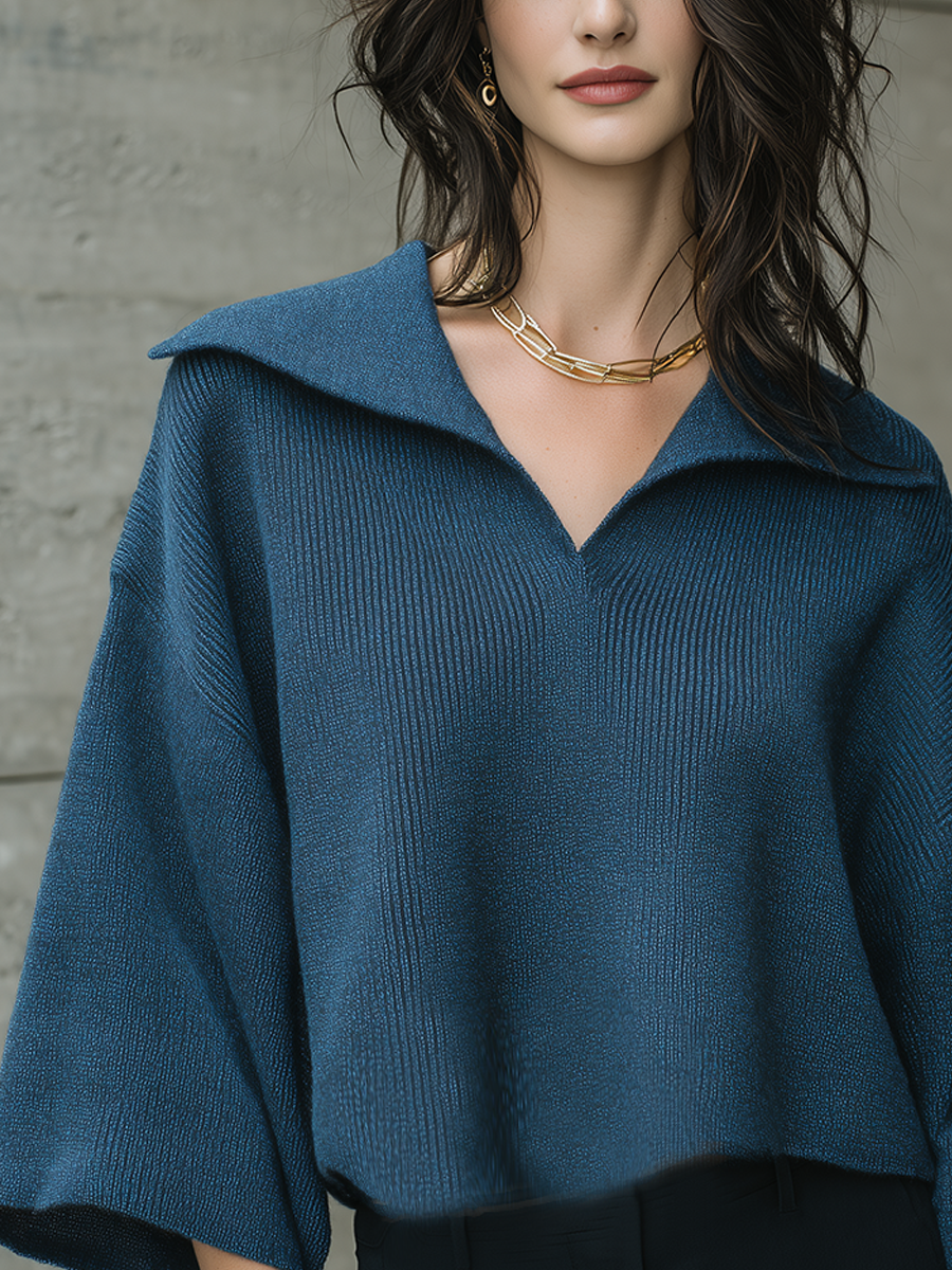 Blue-green Batwing Sleeve Knit Sweater