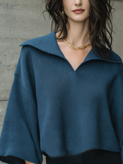 Blue-green Batwing Sleeve Knit Sweater