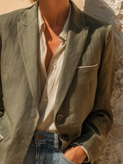 Earthy Luxe Olive Tailored Blazer Top