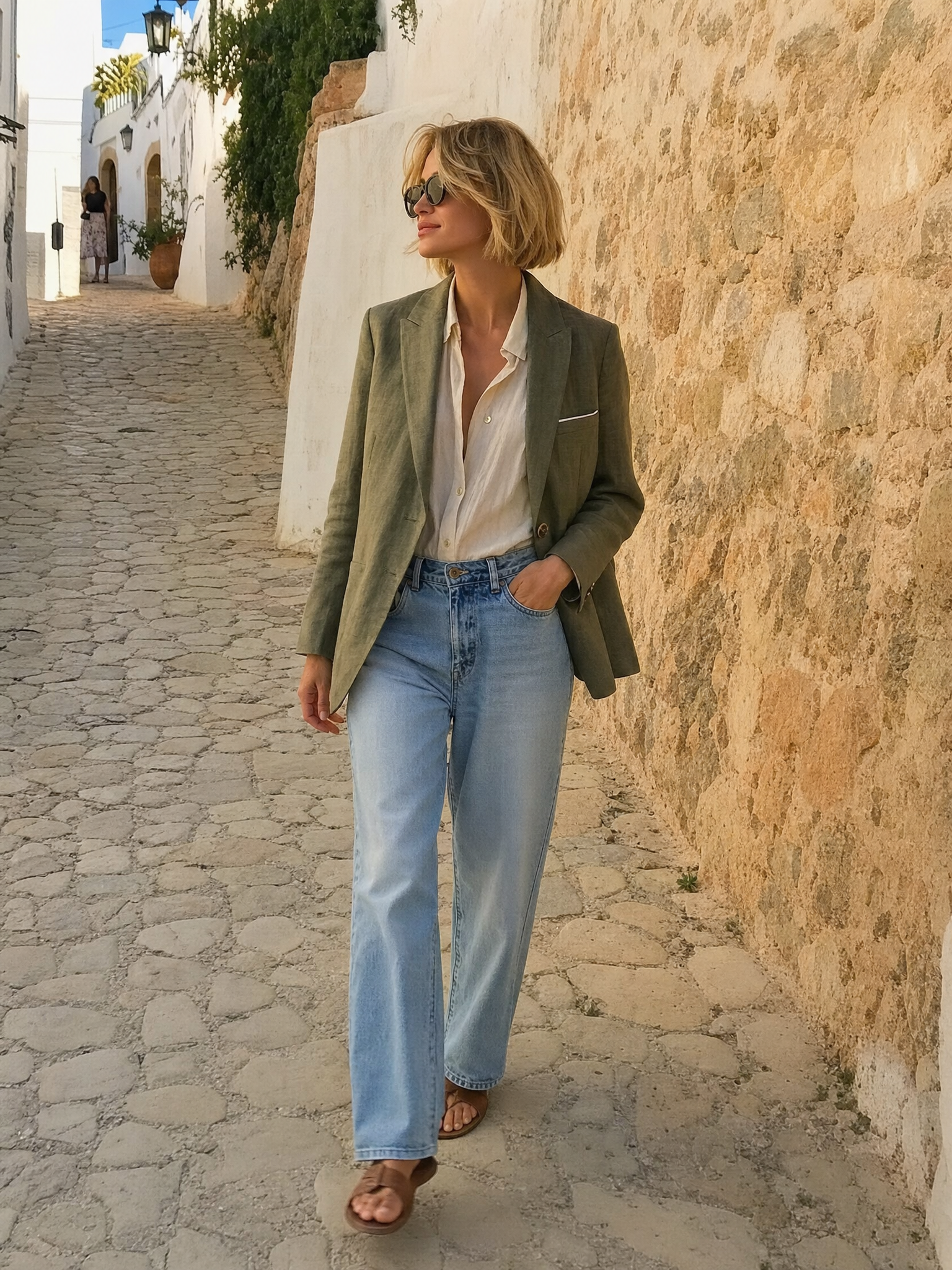 Earthy Luxe Olive Tailored Blazer Top