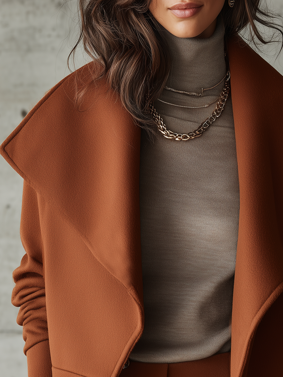 Elegant Caramel-colored Lapel Coat