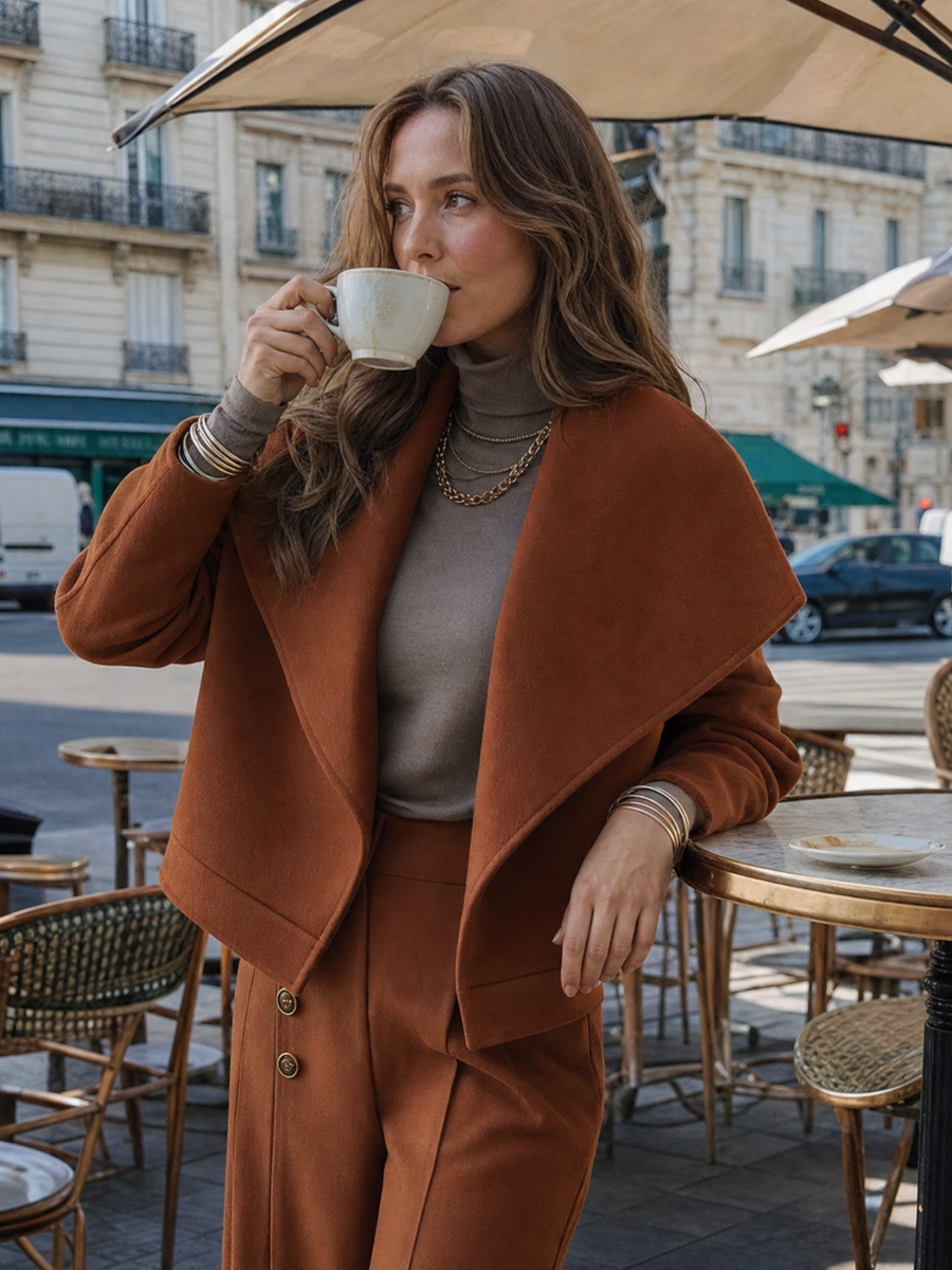 Elegant Caramel-colored Lapel Coat