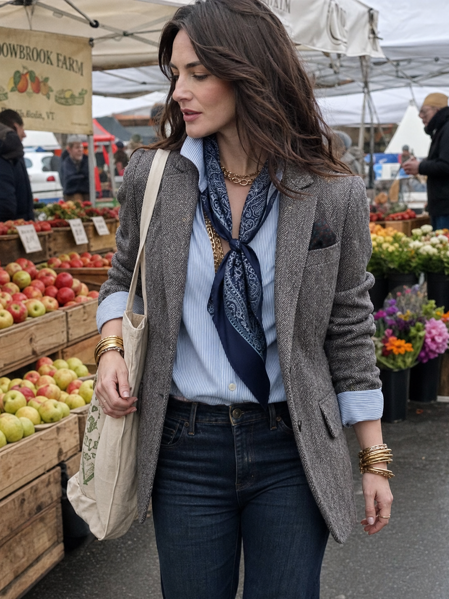Retro Gray Herringbone Suit Jacket