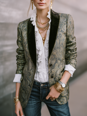 Women's Baroque Jacquard Velvet Collar Blazer