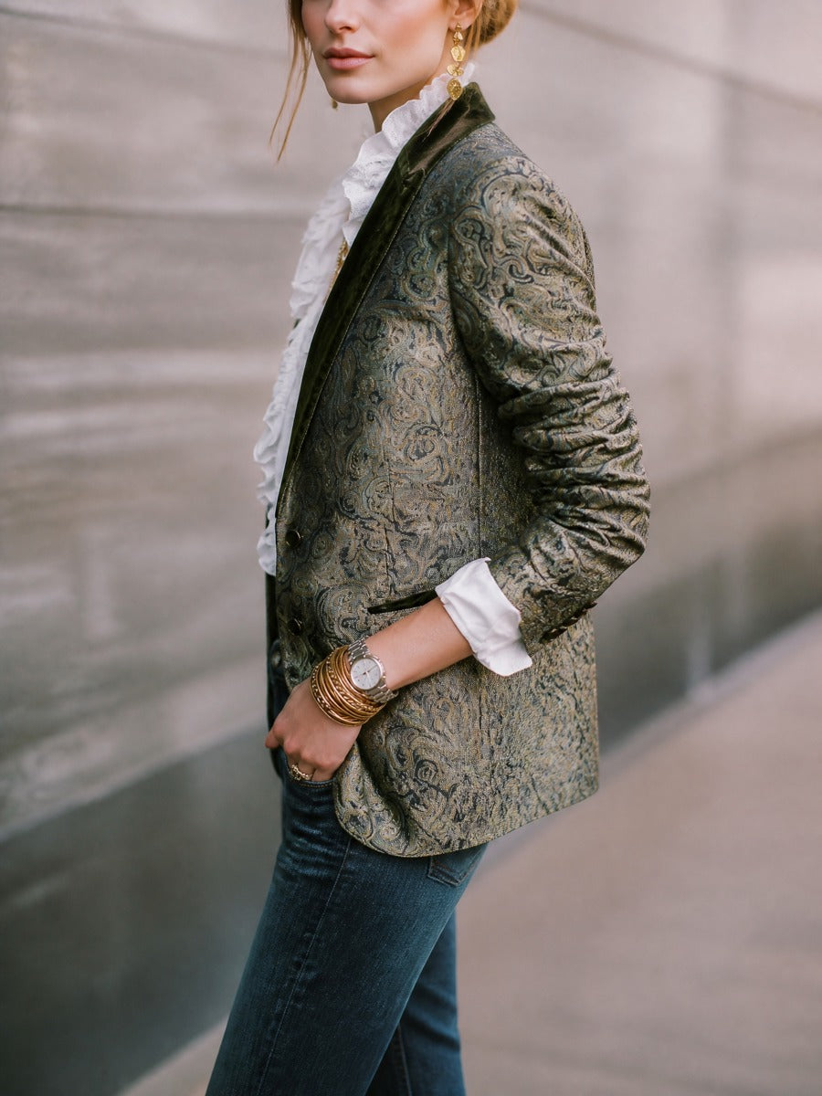 Women's Baroque Jacquard Velvet Collar Blazer
