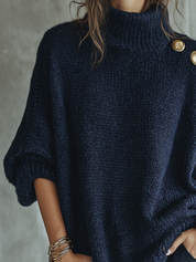 Casual Navy Blue And Gold Button Sweater