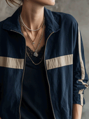 Women's Colorblock Zip-Up Striped Sleeve Detail Jacket