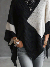 Colorblock Turtleneck Poncho Sweater