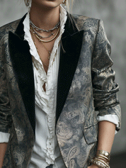 Women's Baroque Jacquard Velvet Collar Blazer
