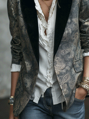 Women's Baroque Jacquard Velvet Collar Blazer