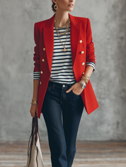 Women's Double-Breasted Gold Button Detail Blazer