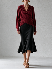 Effortless Evening Wrap Top & Mermaid Midi Skirt Set