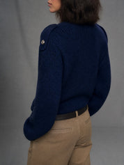 Autical Luxe Navy Double-Breasted Knit Cardigan Top