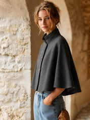 Women's Stand Collar Button-Up Cape Cloak Poncho Coat