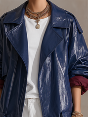 Urban Luxe Navy Patent Leather Jacket