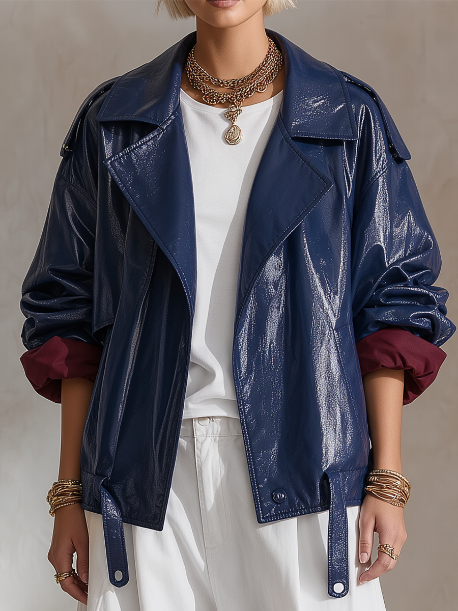 Urban Luxe Navy Patent Leather Jacket