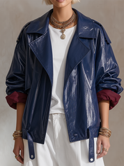 Urban Luxe Navy Patent Leather Jacket