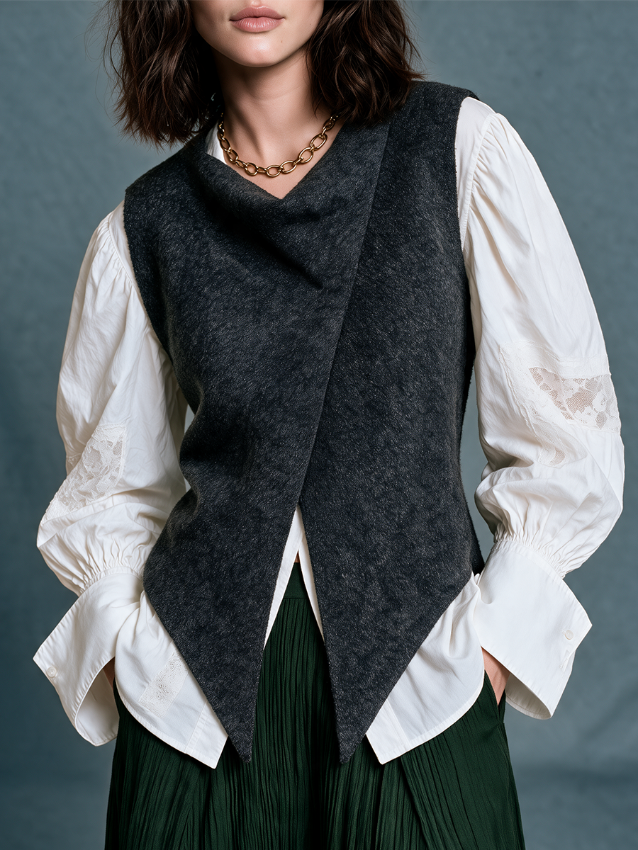 Quiet Luxe Asymmetric Vest & Romantic Blouse Set