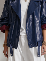 Urban Luxe Navy Patent Leather Jacket