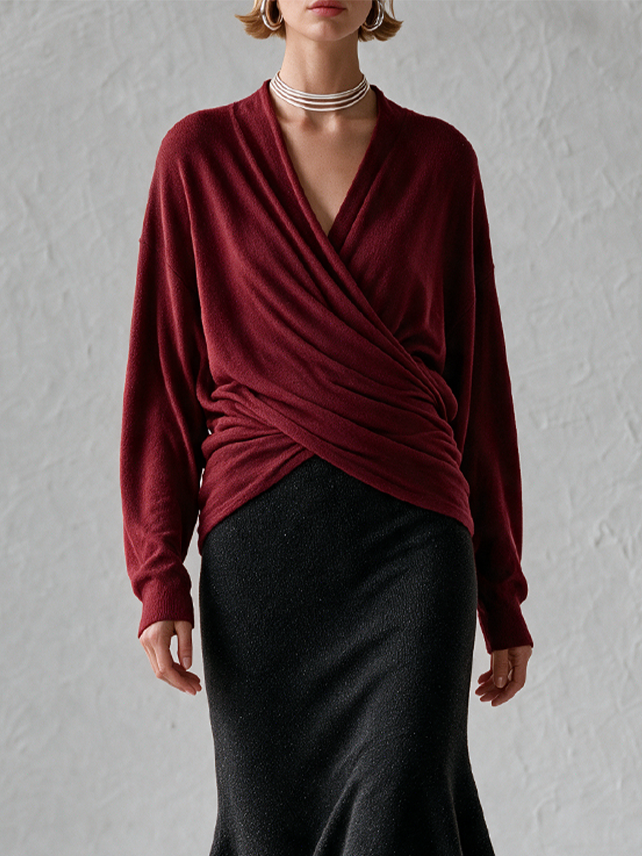 Effortless Evening Wrap Top & Mermaid Midi Skirt Set