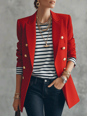 Women's Double-Breasted Gold Button Detail Blazer